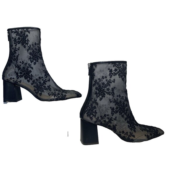 Ameri Vintage Sheer Embroidery Mesh Boots Black Floral Block Heel Size M US 7 - Picture 5 of 13